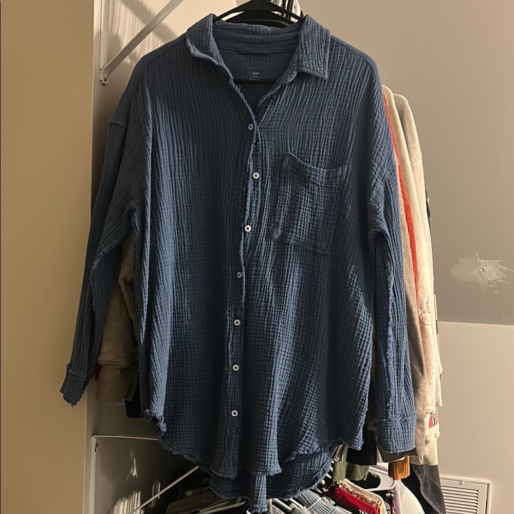 Aerie Blue Relaxed Fit Casual Button Down Shirt